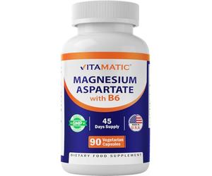 Vitamatic Magnesium Aspartate 400mg per Serving - 90 Vegetarian Capsules - Added B6 for Maximum Absorption - Supports Muscle, Joint, and Heart Health*