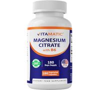 Vitamatic Magnesium Citrate 500mg per Serving - 180 Vegetarian Capsules (Provides 150 mg of Elemental Magnesium) - Added B6 for Maximum Absorption - Supports Muscle, Joint, and Heart Health*