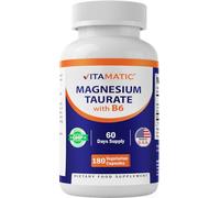 Vitamatic Magnesium Taurate 1500mg per Serving - 180 Vegetarian Capsules (Provides 300 mg of Elemental Magnesium) - Added B6 for Maximum Absorption - Supports Muscle, Joint, and Heart Health*