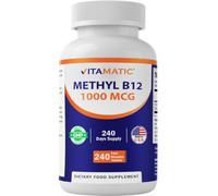 Vitamatic Methyl B12 1000 mcg with Folic Acid - Natural Berry Flavor - 240 Fast Dissolve Tablets - Methylcobalamin Vitamin B12 for Energy & Nervous System Support - Vegan & Non-GMO Supplement