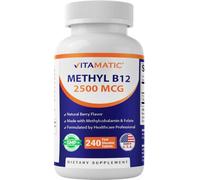 Vitamatic Methyl B12 2500 mcg with Folic Acid - Natural Berry Flavor - 240 Fast Dissolve Tablets - Methylcobalamin Vitamin B12 for Energy & Nervous System Support - Vegan & Non-GMO Supplement