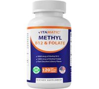 Vitamatic Methyl Folate & B12 Supplement with Pyridoxal 5 Phosphate (P-5-P) - Promotes Cardiovascular Health & Energy Metabolism - 120 Fast Dissolve Tablets - Non GMO & Gluten Free