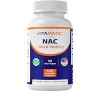 Vitamatic NAC Supplement N-Acetyl-L-Cysteine (NAC) with Milk Thistle 50:1 Extract - Supports Immune, Respiratory, Liver Health, 1200 mg per Serving, 120 Veg Capsules
