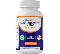 Vitamatic Saccharomyces Boulardii Probiotic 10B per Serving + Yeast Extract (MOS Yeast Fraction) 300 mg - 60 DR Capsules - Made in the USA