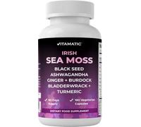 Vitamatic Sea Moss with Black Seed Oil, Ashwagandha, Turmeric, Bladderwrack & Burdock - 180 Vegan Capsules