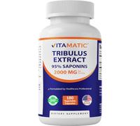 Vitamatic Tribulus Terrestris for Men - 2000 mg per Serving - 95% Saponins - 180 Vegetable Capsules - Made in the USA - Gluten Free & Non-GMO