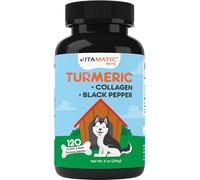 Vitamatic Turmeric for Dogs Anti Inflammatory Pain Relief - 120 Chewable Tablets - Hip & Joint Support Anti Inflammatory for Dogs with Curcumin, Collagen & Black Pepper