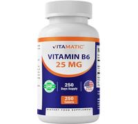 Vitamatic Vitamin B6 (Pyridoxine HCI), 25 mg 250 Vegetarian Tablets - Promotes Energy Production, boosts Metabolism and Immune Health Support