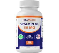 Vitamatic Vitamin B6 (Pyridoxine HCI), 50 mg 250 Vegetarian Tablets - Promotes Energy Production, boosts Metabolism and Immune Health Support