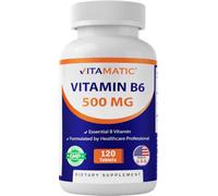 Vitamatic Vitamin B6 (Pyridoxine HCI), 500 mg 120 Vegetarian Tablets - Promotes Energy Production, boosts Metabolism and Immune Health Support