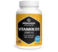Vitamaze® Vitamin D3 2000 IU, 240 Tablets 1 Per 2-Day. Supports Bones, Muscles, Nerves, Inmune System. Natural Food Supplement Without Additives & Vegetarian, Made in Germany