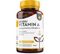 Vitamin A 8,000IU - 365 Softgels - VIT A Supplement for Normal Skin, Eyes & Immune System - No Soybean or Fish Liver Oil - 2400μg Vitamin A Capsules not Tablets - Made in the UK by Nutravita