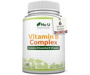 Vitamin B Complex High Strength - 180 Vegan Tablets - 6 Month Supply - Contains All 8 B Vitamins in 1 Tablet - Vitamins B1, B2, B3, B5, B6, B12, Biotin & Folic Acid - Nu U Nutrition