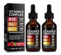 Vitamin B Complex Liquid Drops, 60ml | with Vitamin B12, B6, B1 and Folate, for Metabolic Health Support, Immune Support, Energy Levels, Brain Heart Function, for Men & Women | 2pcs