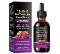 Vitamin B Complex Liquid Drops with B1, B2, B3, B5, B6, B7, B9 B12, Choline & Inositol, Berry Flavour, 60ml