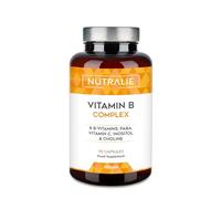 Vitamin B Complex + Vitamin C - High Dosage - 8 Vitamins B C Inositol Choline PABA - Complete Vitamin B Complex B1 B2 B3 B5 B6 Biotin (B7) Folic Acid (B9) B12-90 Capsules Nutralie