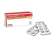 Vitamin B12 Cyanocobalamin High Strength 1000 mcg (1mg) Tablets, CyanocoB12 Vegan 50 Tablets. Reduction of Tiredness & Fatigue. (Pack of 50 Tablets)