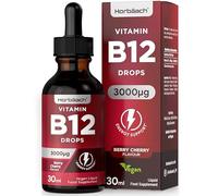 Vitamin B12 Drops for Adults 3000mcg | Methylcobalamin Liquid | High Strength Spray Alternative| Suitable for Vegans | Berry Cherry Flavour | by Horbaach