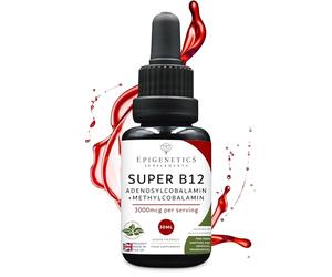 Vitamin B12 Liquid Drops 3000mcg Made in the UK Adeno + Methyl 2 Month Supply Vegan High Strength Sublingual Adenosylcobalamin + Methylcobalamin 30ml