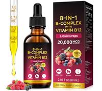 Vitamin B12 Liquid Drops, 60ml Fast Absorbing B12 Supplement | with Vitamin B1, B2, B3, B5, B6, B7, Folate, Sublingual Vitamin B Complex Drops, Natural Mixed Berry Flavour, for Men & Women
