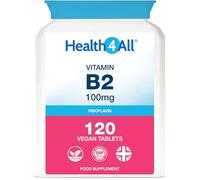 Vitamin B2 Riboflavin 100mg 120 Tablets - Energy, Stress and Migraine Support, Contributes to Reduction of Tiredness & Fatigue, Vegan, Gluten-Free Supplement | Made in UK by Health4All