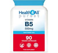 Vitamin B5 Pantothenic Acid 500mg 90 Capsules, 3 Months Supply, 8,333% NRV | Purest No Additives High Strength VitB5 Capsules (not Tablets), Vegan, Gluten-Free Supplement | Made in UK by Health4All