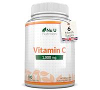 Vitamin C 1000mg - 180 Vegan Tablets - 6 Month Supply - High Strength Ascorbic Acid - Supports Immune System, Energy & Collagen Formation - Nu U Nutrition