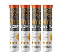 Vitamin C 1000mg & Zinc 15mg Orange Flavour Effervescent Tablets by Club Vits (4 Tubes of 20 Tablets)