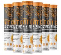Vitamin C 1000mg & Zinc 15mg Orange Flavour Effervescent Tablets - High Strength Tablets for a Healthy Immune System (6 Tubes)