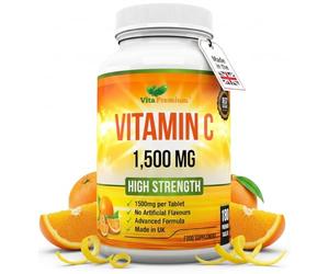 Vitamin C 1500mg per Tablet, High Strength 180 Vegan Tablets, Food Supplement, 6 Month Supply - Made in UK