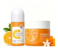Vitamin C Roll-On Deodorant + Vitamin C After Sun Gel Set, Nourishing & Moisturizing Skin Care Kit, Beach Vacation Travel Essentials, Long Lasting Freshness & Post-Sun Cooling Moisturizer