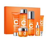 Vitamin C Set 6 In 1 Set With Facial Cleanser Toner Lotion & Moisturizing Skin Kit For 100g+30ml+130ml+100ml+50g+20g Foaming Whipped Soap Base (Orange, One Size)