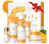 Vitamin C Skincare Set, 5PCS Face Care Kits for Glowing, Hydrated & Smooth Skin, Gift with Cleanser Facial Toner Eye Cream Serum Cream for Women Teenage Girls Friend Wife