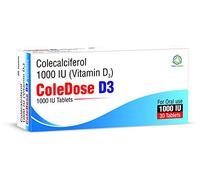 Vitamin D 1000 IU -Equivalent to 25 mcg - ColeDose D3, Premium Vitamin - Easy Swallow 30 Tablets- One a Day