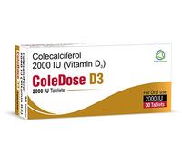 Vitamin D 2000 IU -Equivalent to 50 mcg - ColeDose D3, Premium Vitamin - Easy Swallow 30 Tablets- One a Day