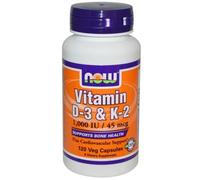 Vitamin D-3 & K-2, 1,000 IU / 45 mcg, 120 Veggie Caps - Now Foods