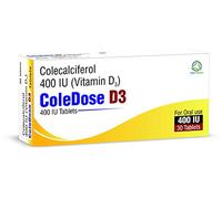 Vitamin D 400 IU -Equivalent to 10 mcg - ColeDose D3, Premium Vitamin - Easy Swallow 30 Tablets- One a Day