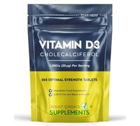 Vitamin D3 1000iu - 1 Year Supply, 365 Easy-Swallow VIT D Tablets, Vegetarian, Optimal Strength Immune Support Supplement