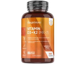 Vitamin D3 4000IU + K2 (MK7) 125 mcg, 240 Tablets - High Strength Vit D3 with Vitamin K2 Supplement for Bones & Joints with Higher Absorption Formula