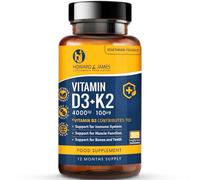 Vitamin D3 4000iu Plus Vitamin K2 100ug (MK7) 365 High Strength Vegetarian Tablets - 12 Months Supply - Easy to Swallow, for Immune System, Bone, Teeth and Muscle Function Support - Made in the UK