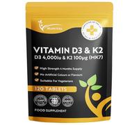 Vitamin D3 4000iu & Vitamin K2 100mcg (MK7) | 120 High Strength Vegetarian Tablets 4-Month Supply | Vitamin D K2 Supplement 1-A-Day Easy to Swallow D3 K2 (not Capsules) | Non-GMO | Made in the UK