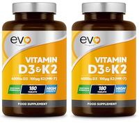 Vitamin D3 4000iu & Vitamin K2 100ug (MK7) |180 D K Vegetarian Tablets | 1-A-Day | 6 Month Supply | High Strength | Vitamin D K2 Supplement | Made in the UK | Cholecalciferol & Menaquinone (Pack of 2)