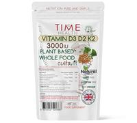 Vitamin D3, D2, K2, Natural Wholefood Plant Based 3000IU - Zero Additives - Pullulan (120 Capsule Pouch)