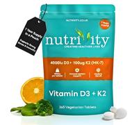 Vitamin D3 K2 4000 IU, 100µg (MK-7) - 365 Vegetarian High Strength Vitamin D3 and K2 Tablets for Bone, Muscle & Immune Support - Gluten & Sugar Free, Easy to Swallow, Non-GMO, UK Made