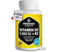 Vitamin D3 5000IU & Vitamin K2 100ug (MK7) | 180 High Strength Vitamin D3 K2 Tablets | 1 Year Supply | Vitamin D3 and K2 for Bone, Teeth, Muscle Function & Immune System