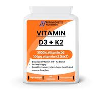 Vitamin D3 + K2 Capsules - Bone, Muscle & Immune Support - 90 High Strength Vitamin D3 with K2 Capsules - 90 Day Supply