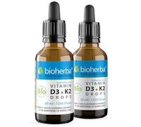 Vitamin D3 + K2 Drops by Bioherba | Vegan Liquid Supplement with No Additives 2 * 50 ml
