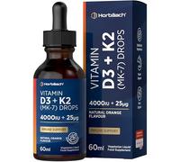 Vitamin D3 K2 Drops High Strength | 60mL | 4000iu of Vitamin D3 + 25ug of Vitamin K2 as Menaquinone MK-7 | Orange Flavoured | Suitable for Vegetarians | by Horbaach