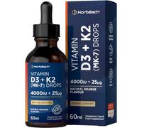 Vitamin D3 K2 Drops High Strength - Orange Flavoured | 4000 IU of Vitamin D3 and 25ug of Vitamin K2 MK7 -Suitable for Vegetarians - by Horbaach