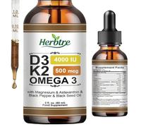 Vitamin D3 + K2 Liquid Drops | Immune & Bone Health Support | High-Strength D3 with K2 (MK-7) | Omega-3 DHA/EPA, Astaxanthin, Black Seed Oil, Algal DHA | 60 ml Vegan Liquid Drop